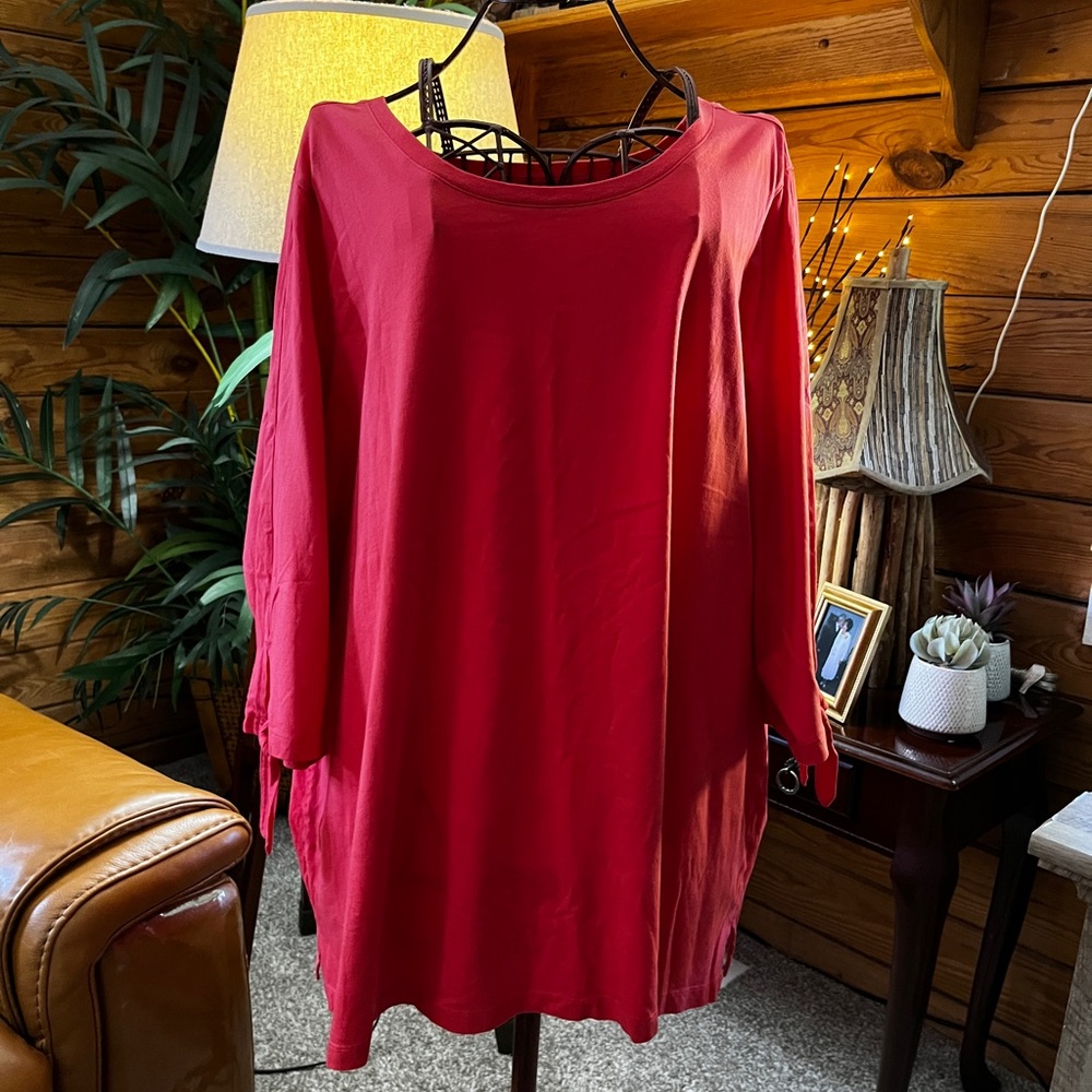 Woman Within 3x (62”B x 30”L)Orange 3/4 Sleeve Scoop Neck Tunic tie arms